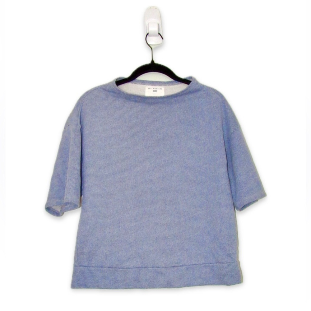 Sol Angeles Cotton Blend Short Sleeve Knit Top Blue Small